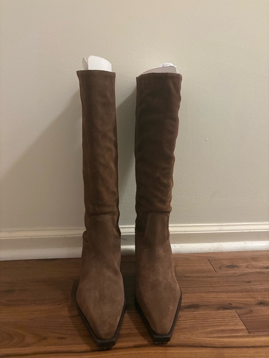 Larroude Shoes - Never Worn Larroude Brown Suede Heeled Boots Size 6